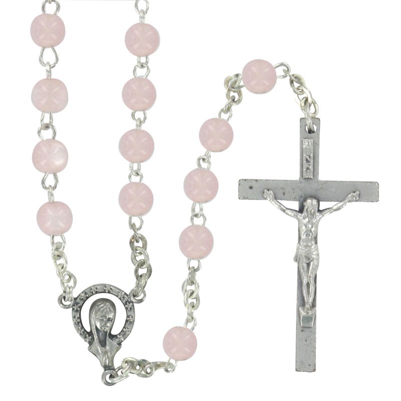 rosario imitazione madreperla tondo mm 4 legatura ottone argentato - rosa