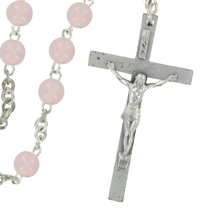 rosario imitazione madreperla tondo mm 4 legatura ottone argentato - rosa