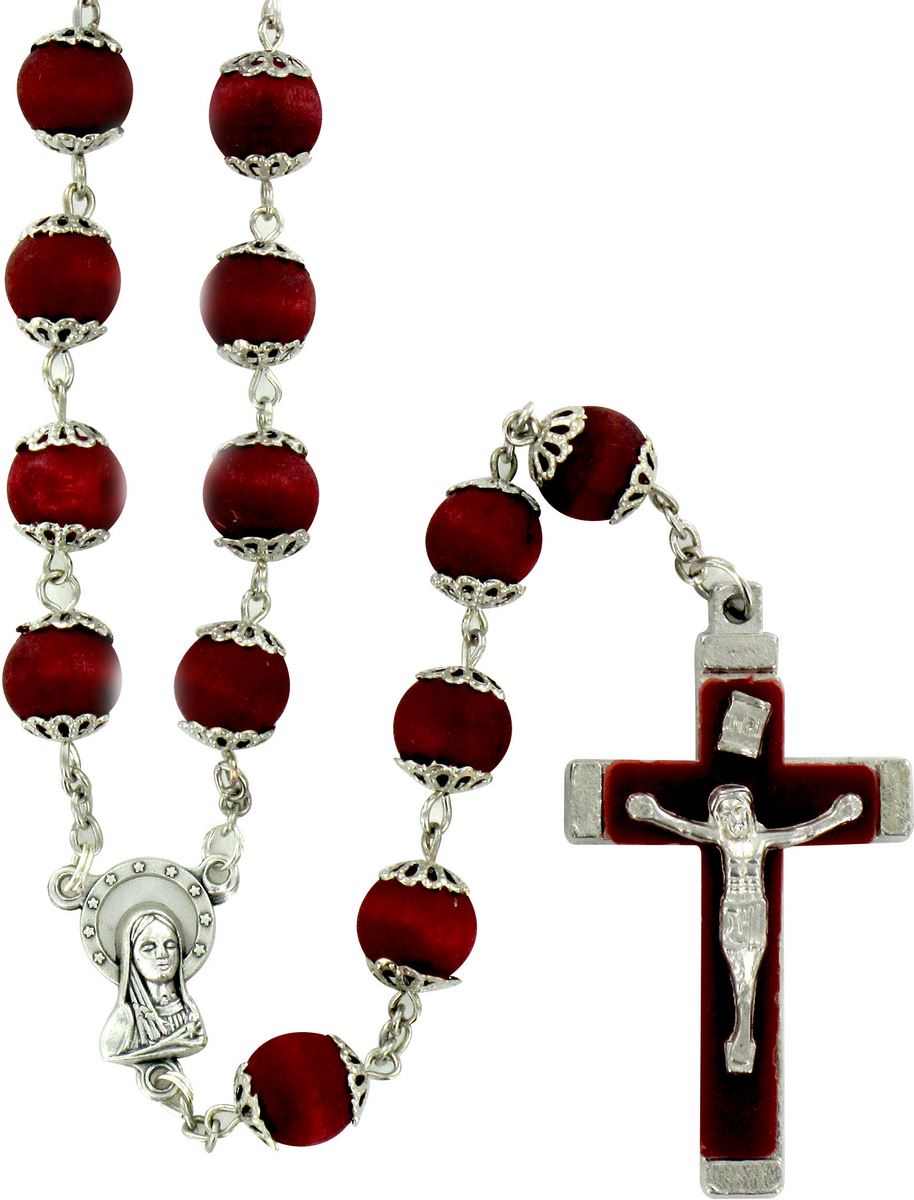 rosario in legno rosso con grani da 9 mm e coppiglie