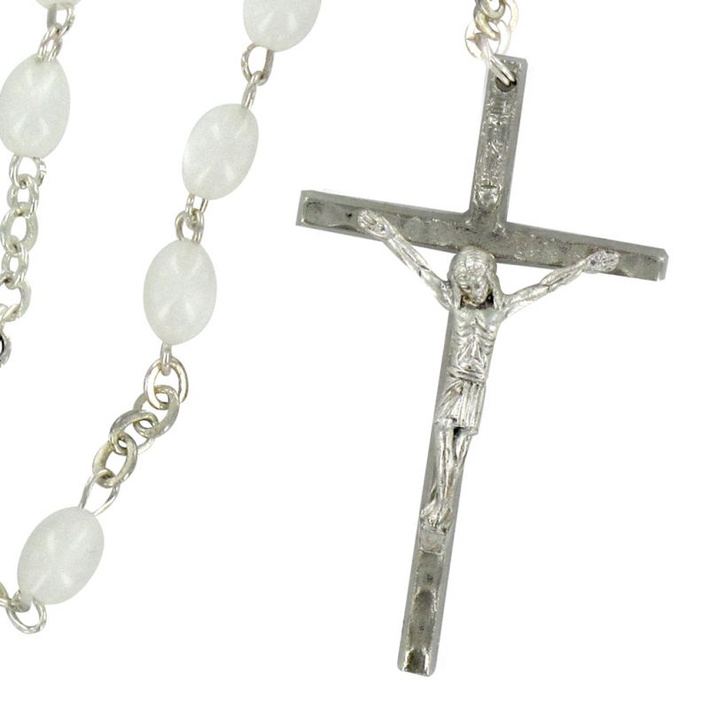 rosario imitazione madreperla mm 4 legatura ottone argentato bianco