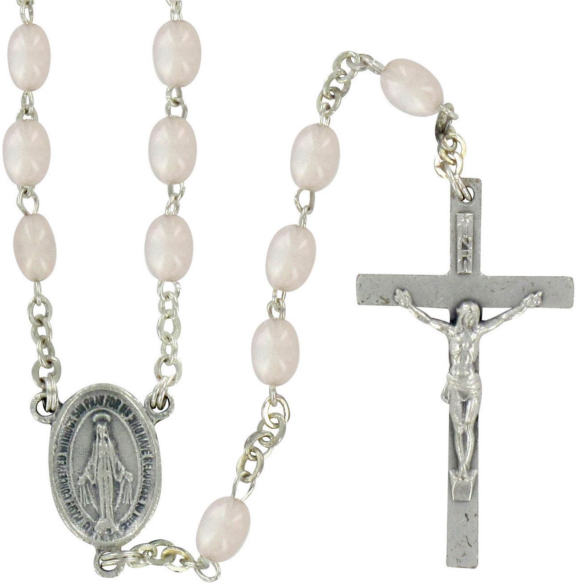 rosario imitazione madreperla ovale mm 4 legatura ottone argentato -  rosa