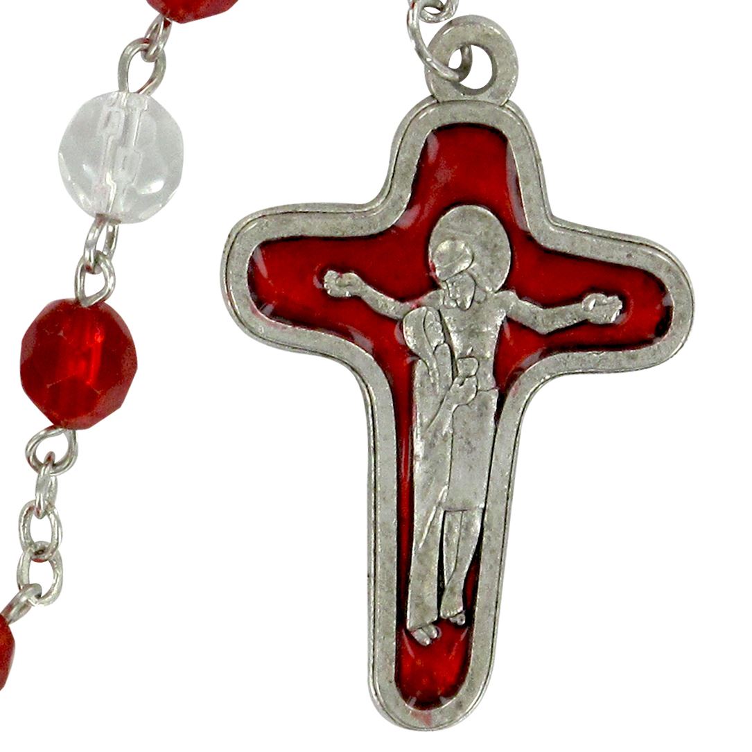 rosario in semicristallo con grani da Ø 6 mm - rosso