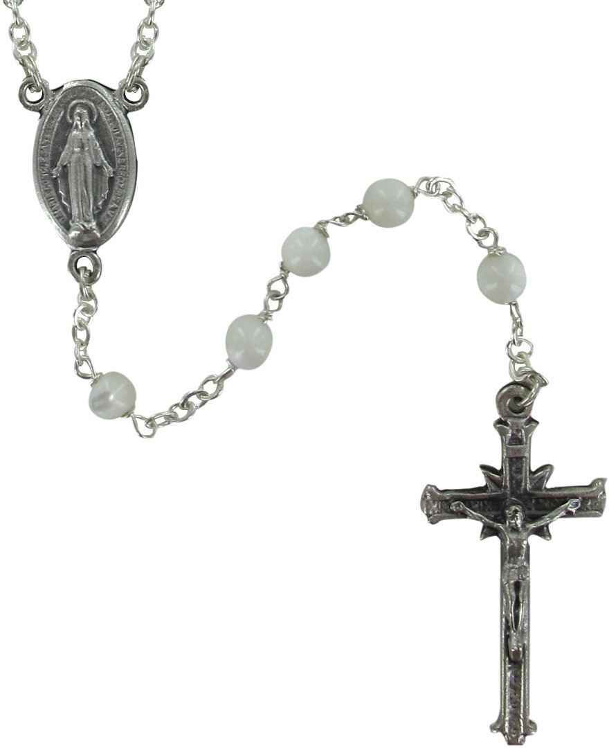 rosario vera madreperla tonda mm 5 legatura a girello ottone argentato