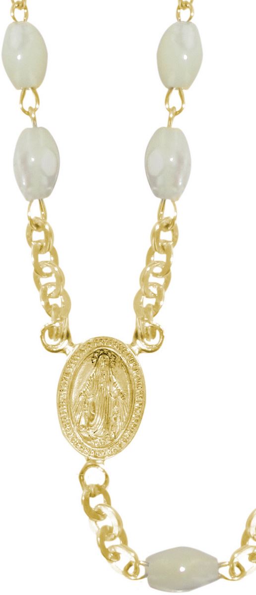 rosario vera madreperla ovale mm.4 legatura dorata
