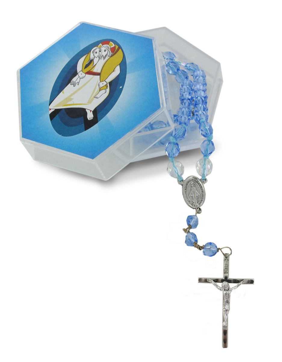 rosario collana semicristallo azzurro con scatolina giubileo