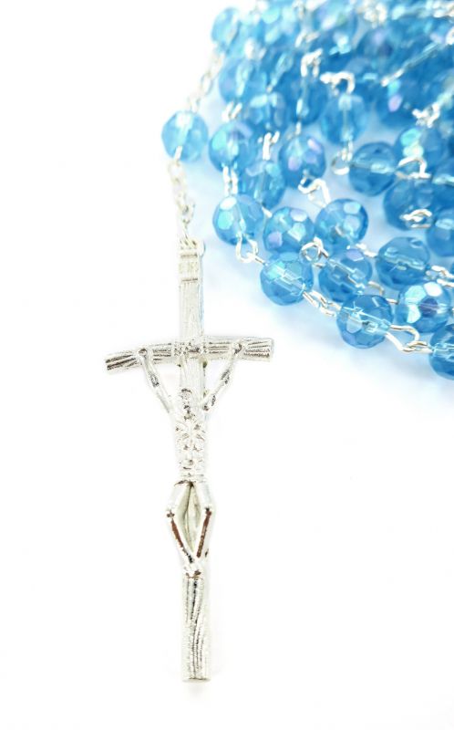 rosario semicristallo acqua marina mm 6 con legatura in metallo