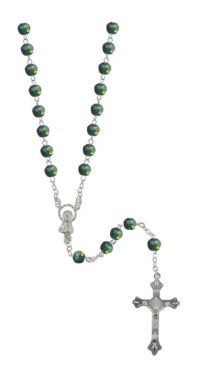 rosario semicristallo verde mm 6 con legatura in metallo