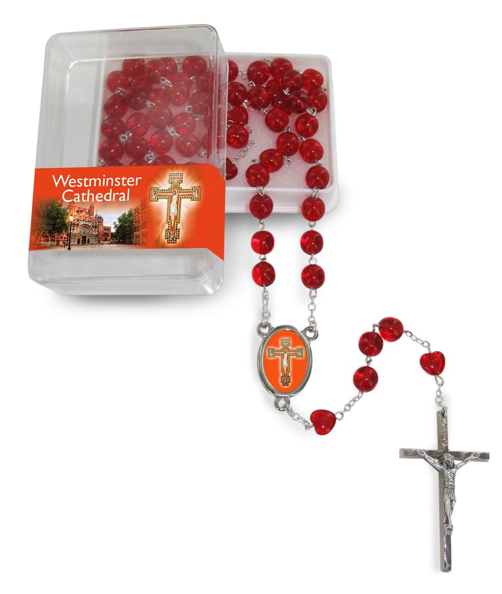 rosario vetro tondo rosso mm 8 con scatolina(westminster)