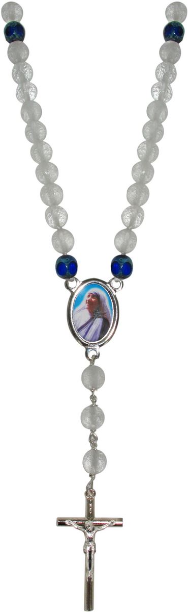 rosario collana con grani in vetro bianco da 7 mm