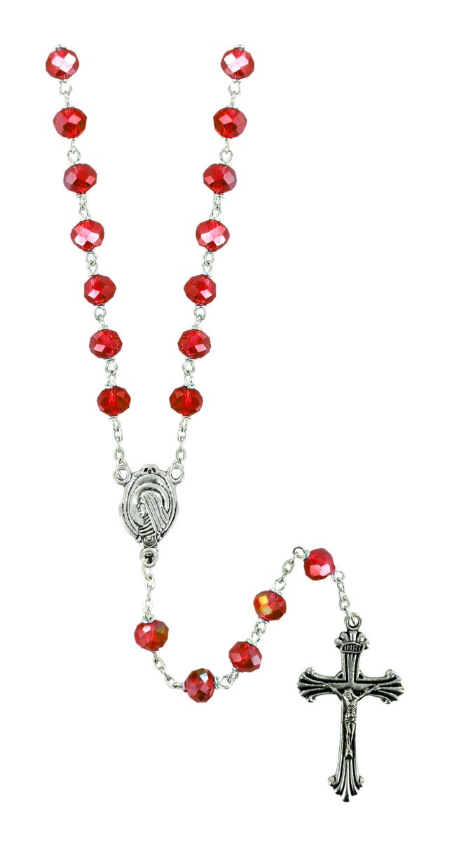 rosario cristallo sfaccettato con grani mm 6 colore rosso legatura in metallo
