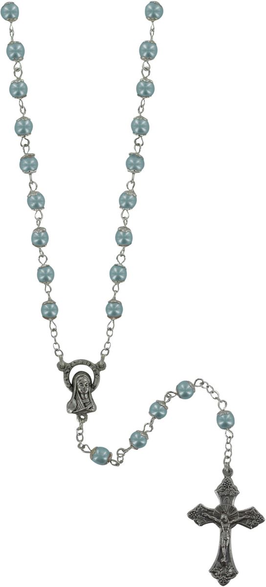 rosario imitazione perla azzurro mm 5 con coppiglie