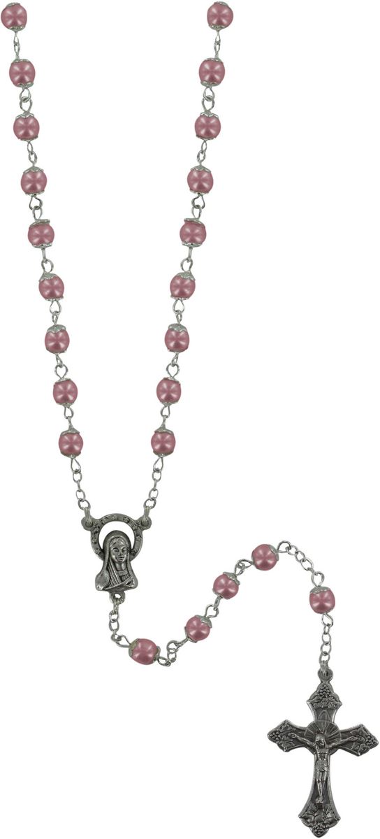 rosario imitazione perla rosa mm 5 con coppiglie