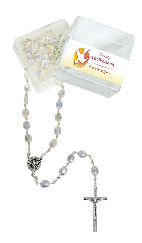 rosario cresima in vetro perlato con scatolina - inglese