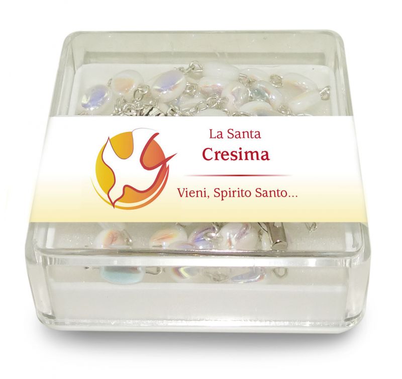 rosario cresima in vetro perlato con scatolina - italiano