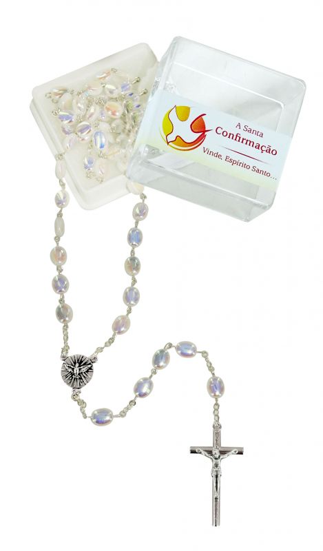 rosario cresima in vetro perlato con scatolina - portoghese