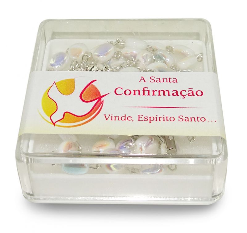 rosario cresima in vetro perlato con scatolina - portoghese