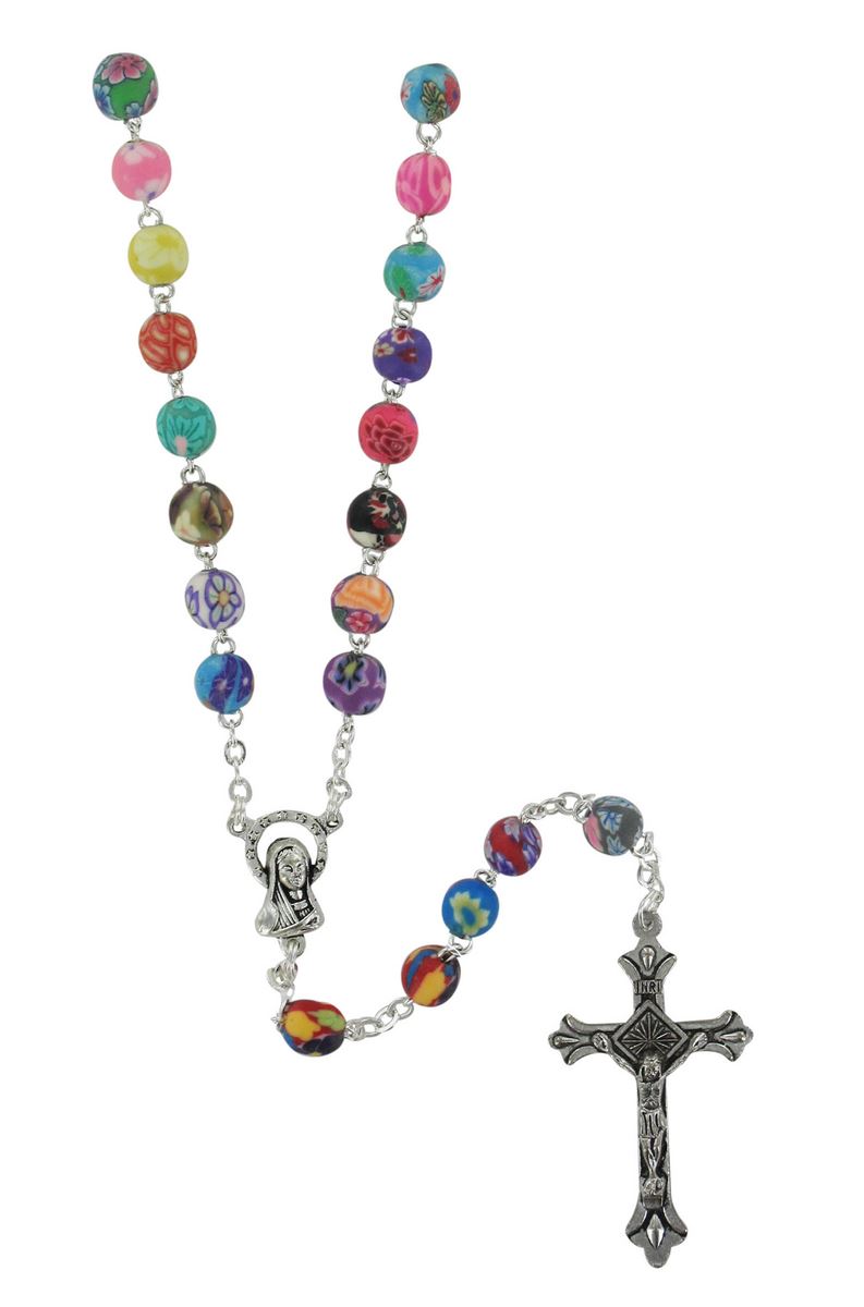 rosario grani tondi in vetro satinato multicolori mm 8