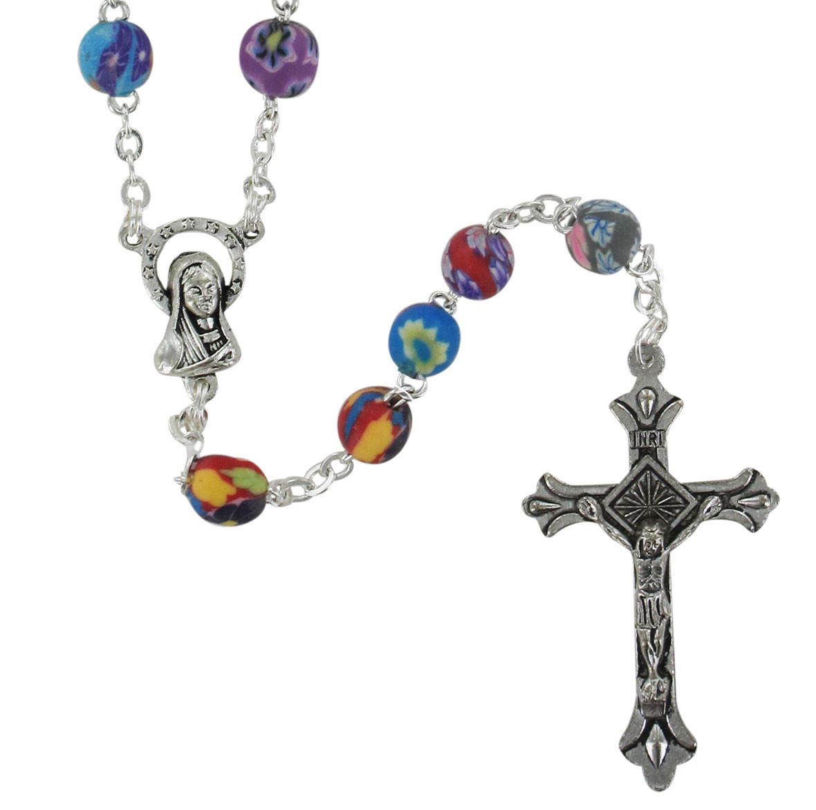 rosario grani tondi in vetro satinato multicolori mm 8