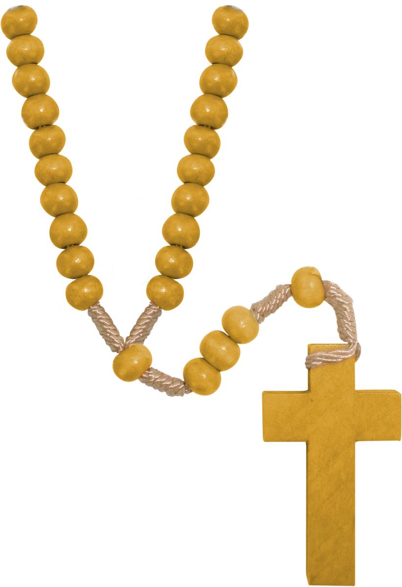 rosario economico in legno tondo giallo diametro mm 7 legatura in seta