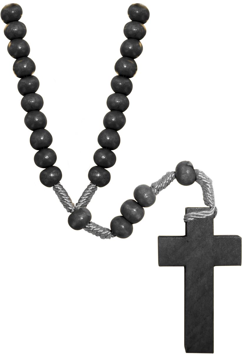 rosario economico  in legno tondo nero diametro mm 7 legatura in seta