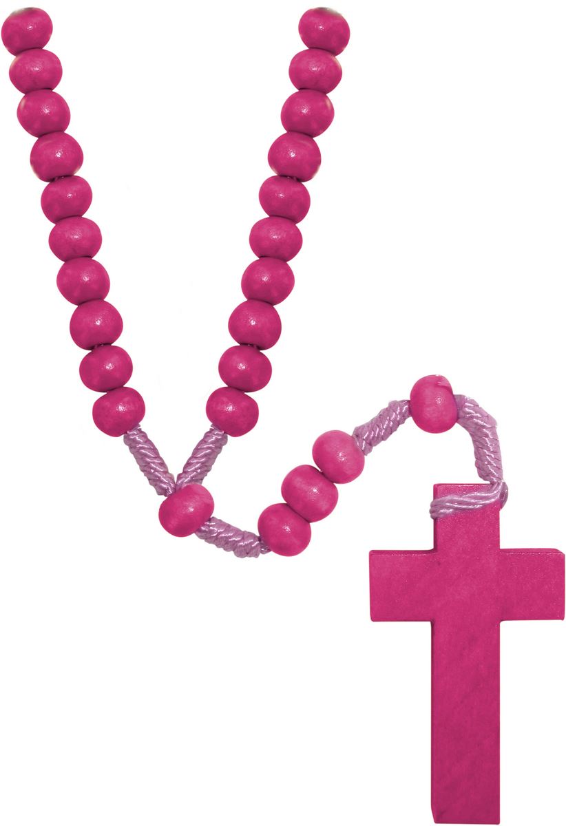rosario economico in legno tondo rosa diametro mm 7 legatura in seta