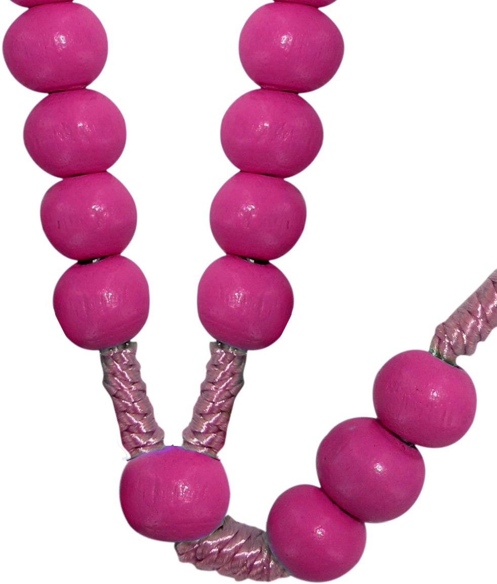 rosario economico in legno tondo rosa diametro mm 7 legatura in seta