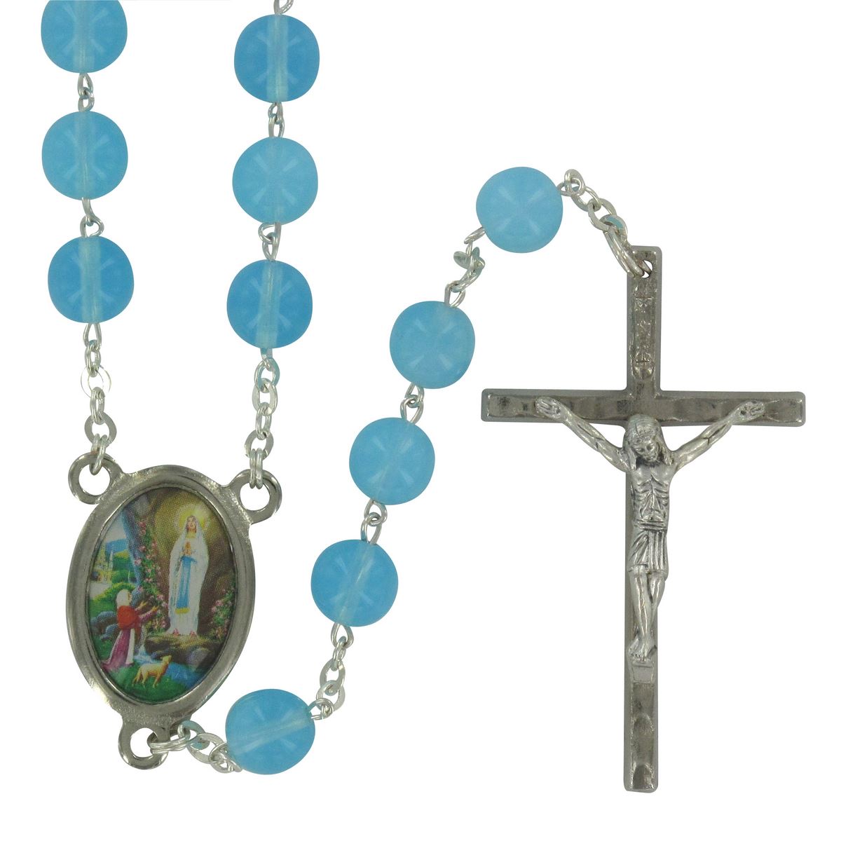 rosario con grani in vetro azzurro da Ø 8 mm