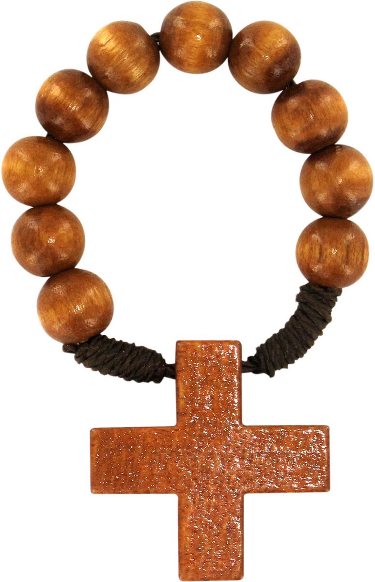 rosario decina 10 grani in legno tondo legatura seta mm 6- naturale 