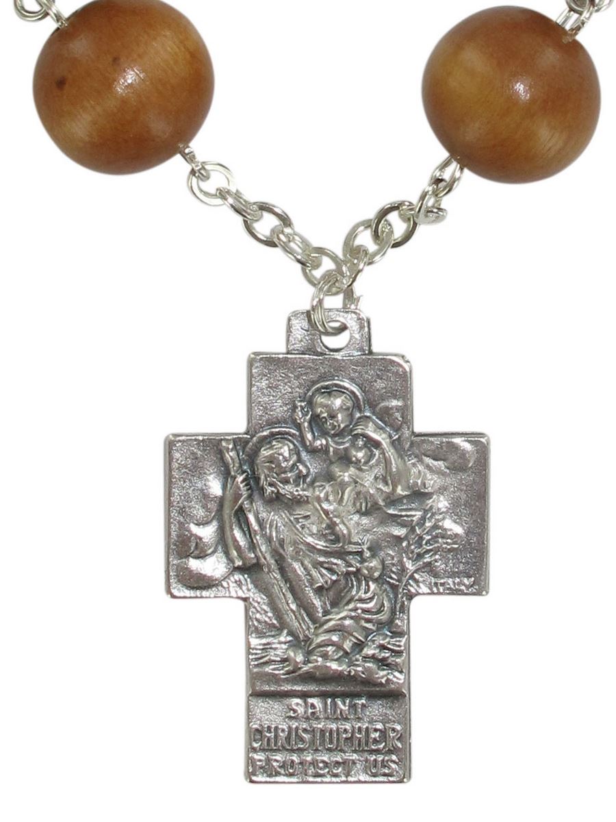 rosario decina 10 grani in legno tondo liscio mm 10 con croce in metallo