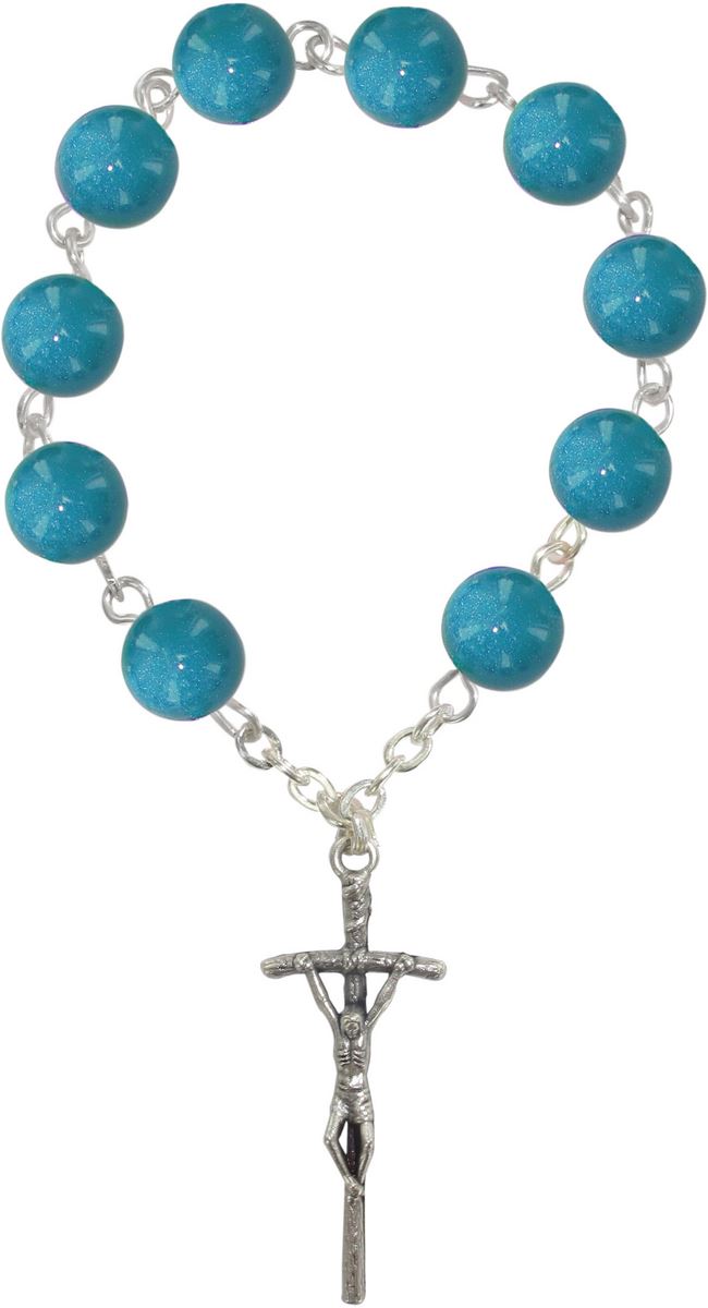 rosario decina 10 grani imitazione madreperla mm 7 - azzurro