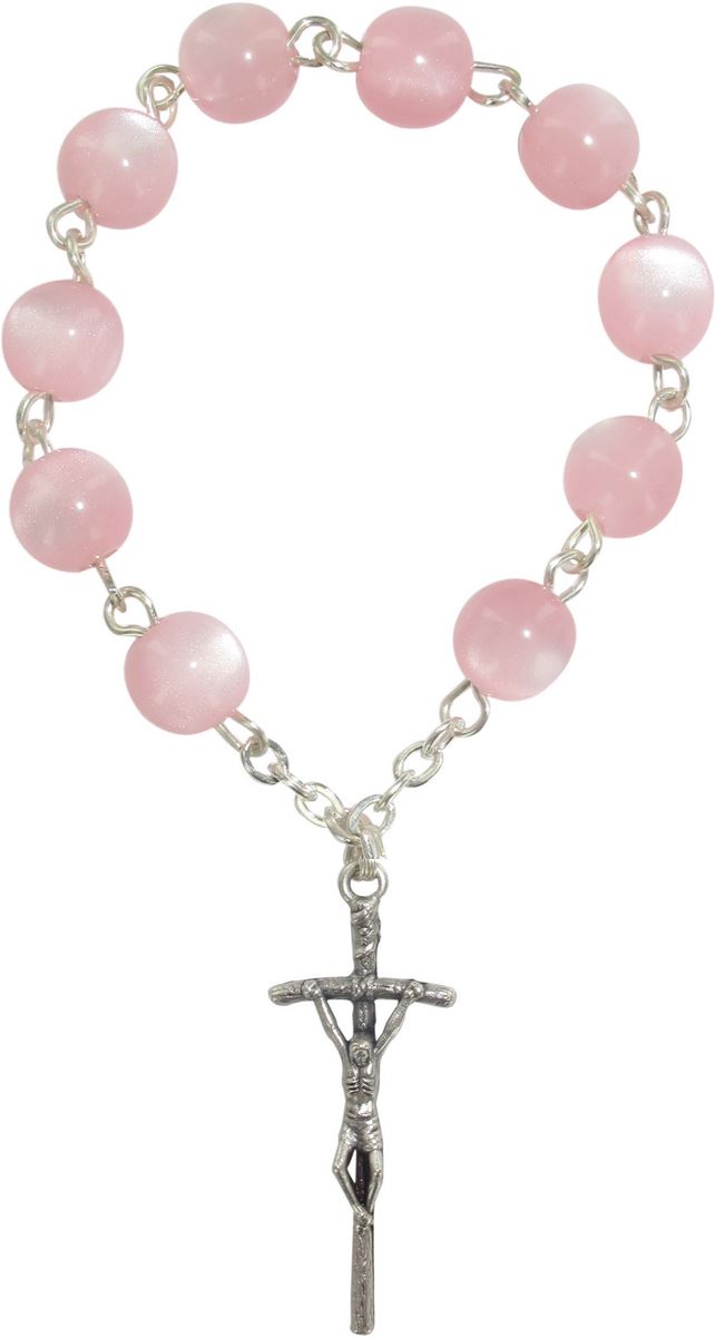 rosario decina 10 grani imitazione madreperla mm 7 - rosa