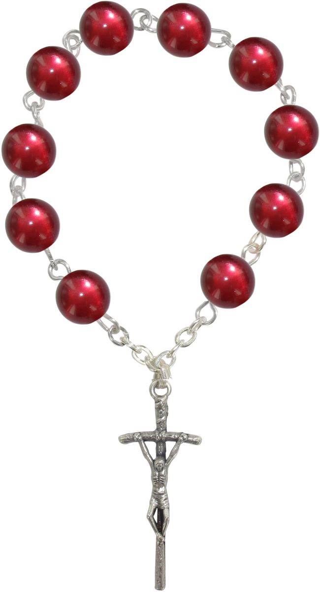 rosario decina 10 grani imitazione madreperla mm 7 - rosso