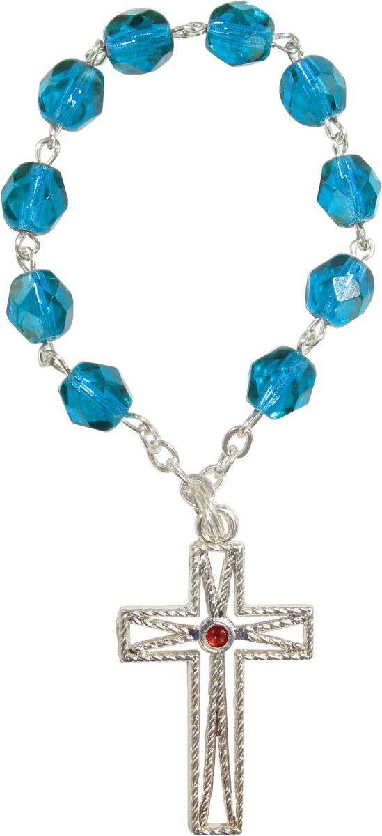 rosario decina 10 grani in semicristallo croce tipo filigrana mm  6 - azzurro  