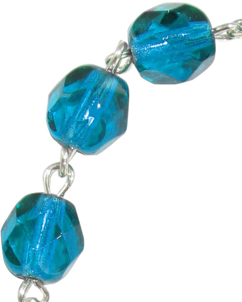 rosario decina 10 grani in semicristallo croce tipo filigrana mm  6 - azzurro  