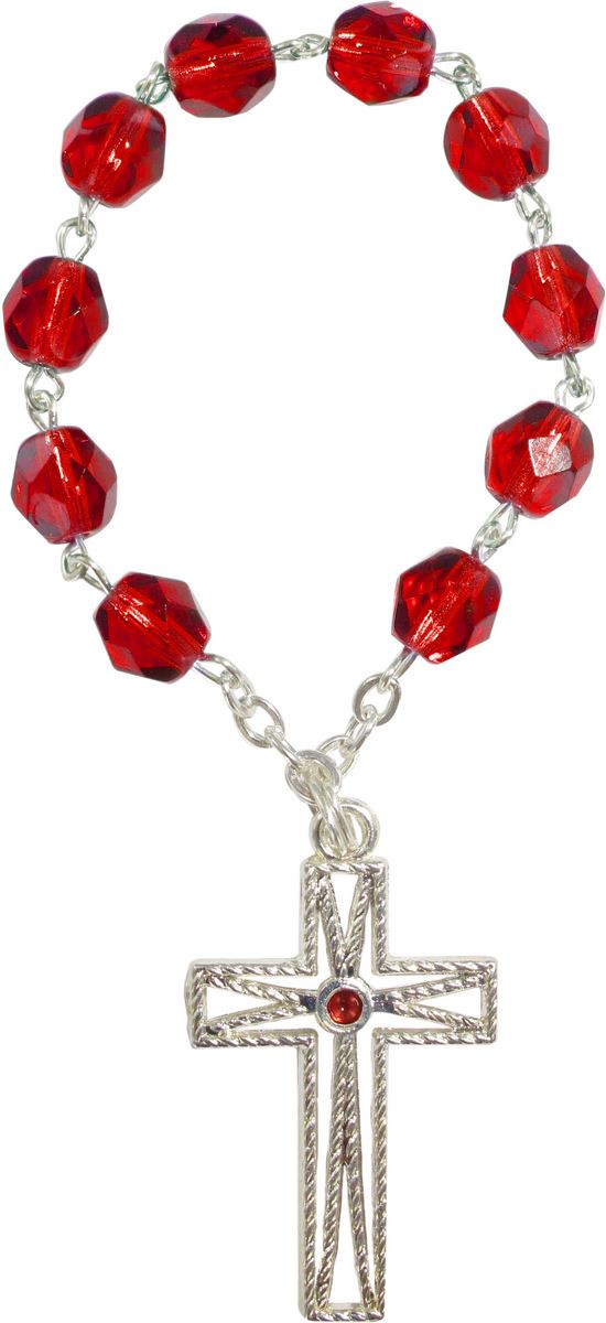 rosario decina 10 grani in semicristallo croce tipo filigrana mm 6 - rubino 