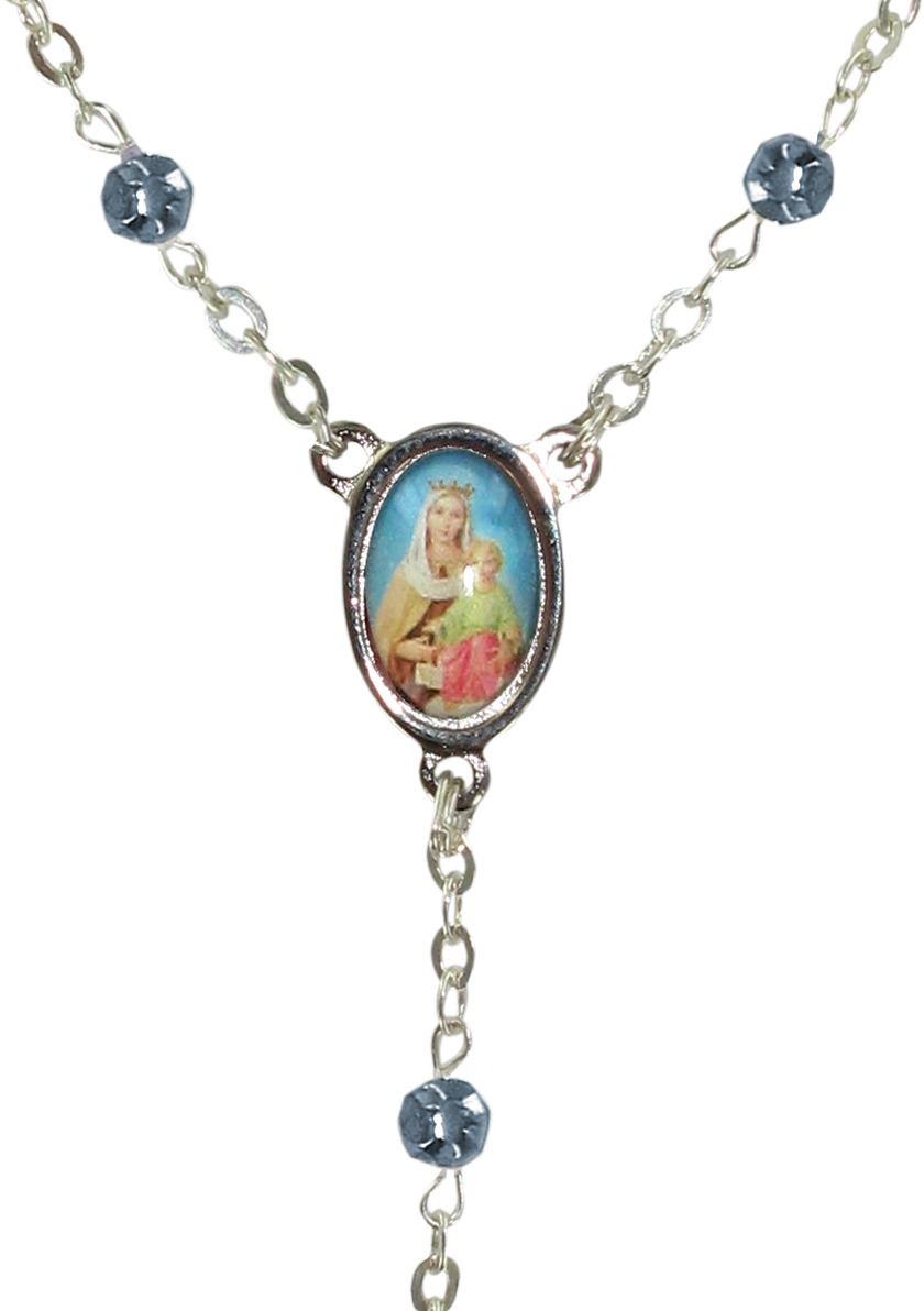 rosario decina con grani in semicristallo da Ø 4 mm e legatura in acciaio 