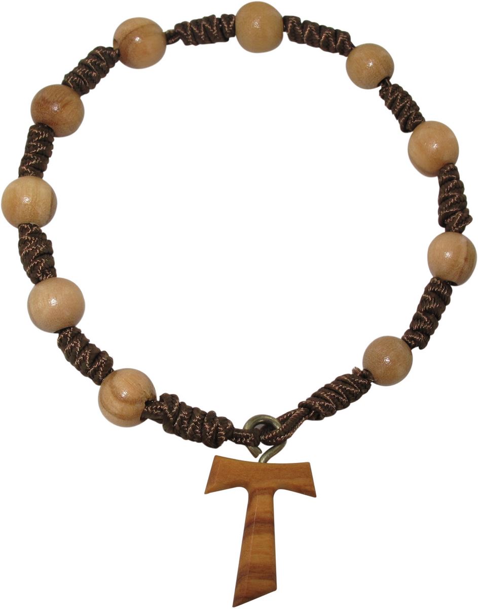 rosario decina 10 grani in ulivo con croce tau mini 