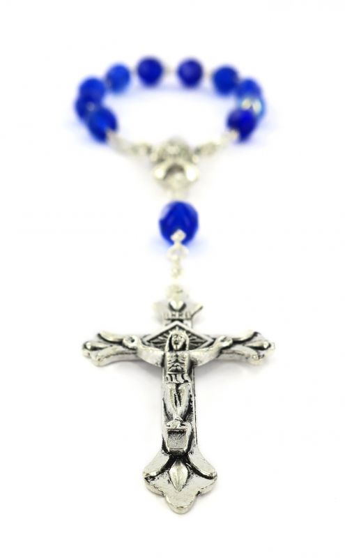 decina 11 grani vetro sfaccettato blu mm 7 con crociera calice 