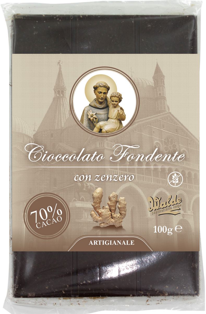 cioccolato fondente allo zenzero (70%) linea san antonio di padova