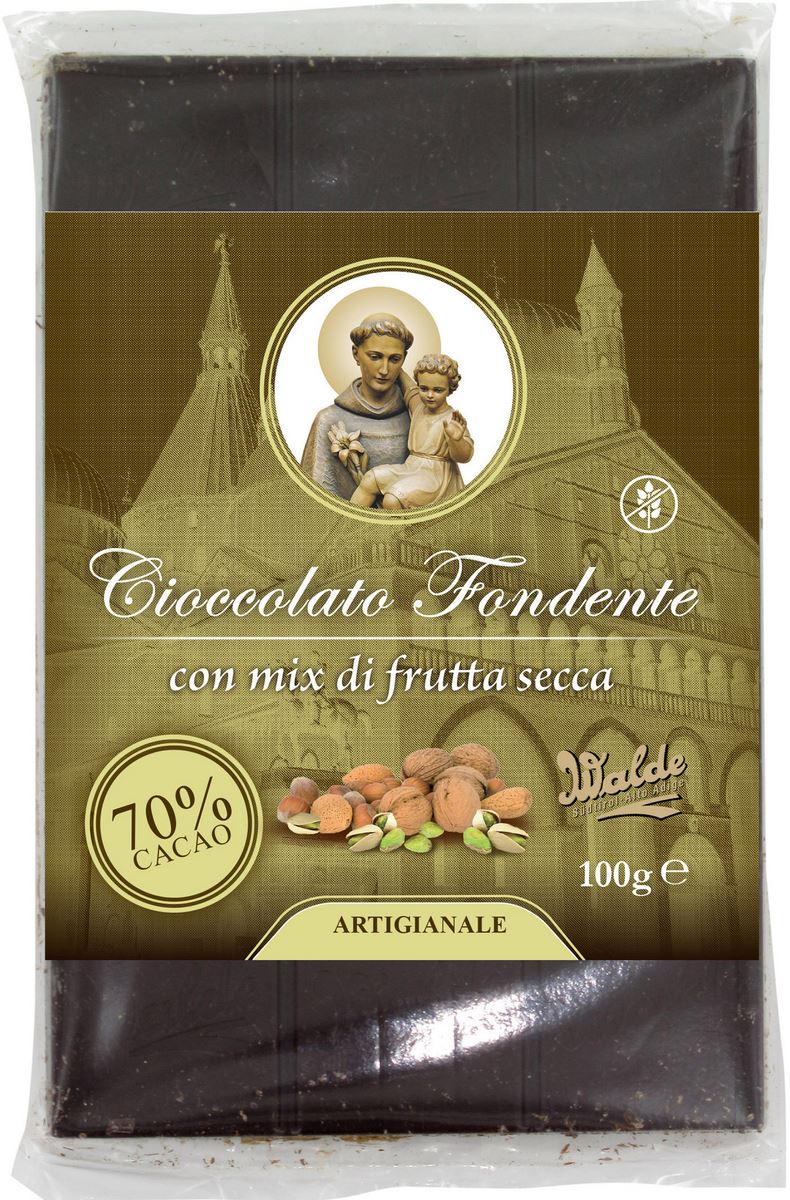 cioccolato fondente con mix di frutta secca (70%) linea san antonio di padova