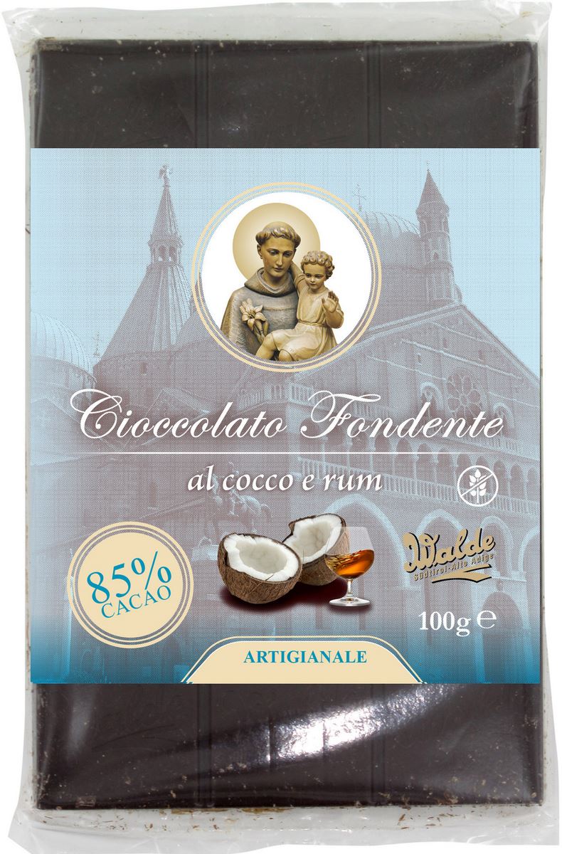 cioccolato fondente a cocco e rum (70%) linea san antonio di padova