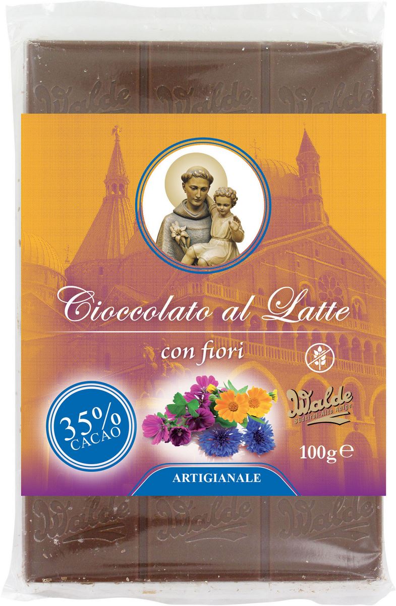 cioccolato al latte con fiori linea san antonio di padova