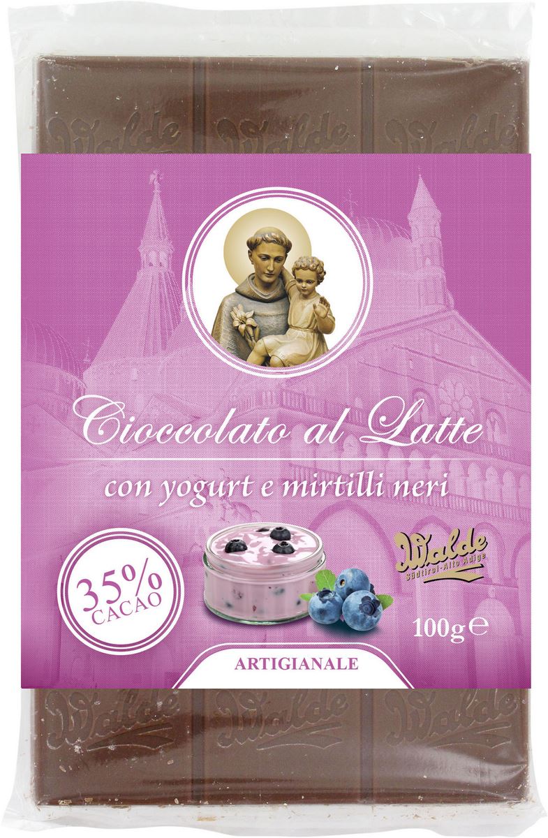 cioccolato al latte con yogurt e mirtilli neri linea san antonio di padova