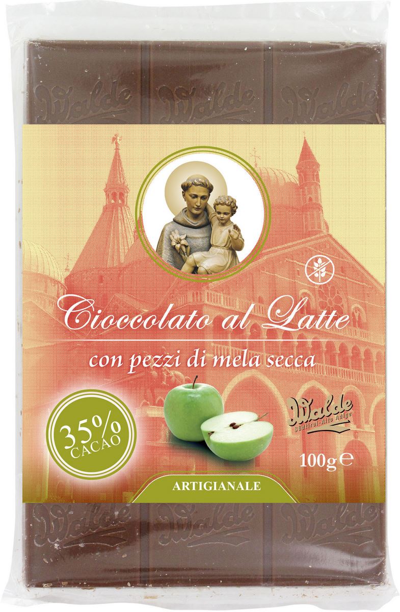 cioccolato al latte con pezzi di mela secca linea san antonio di padova
