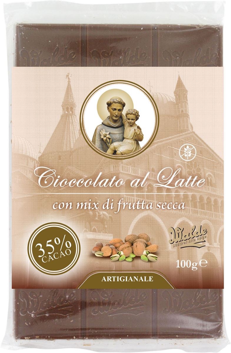 cioccolato al late con mix di frutta secca linea san antonio di padova