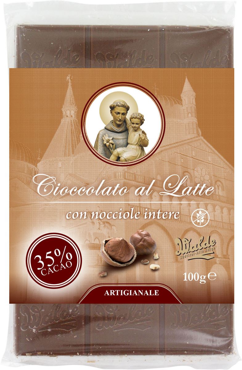 cioccolato al latte con nocciole intere linea san antonio di padova