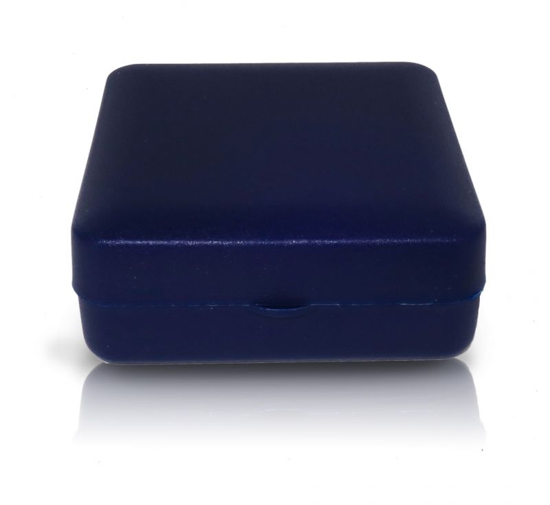 scatolina portarosario in plastica rigida di colore blu - 6 x 6 cm