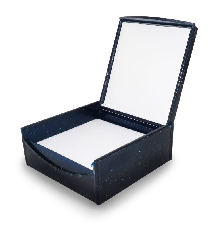 scatolina portarosario in plastica rigida glitterata blu - 4 x 4 cm