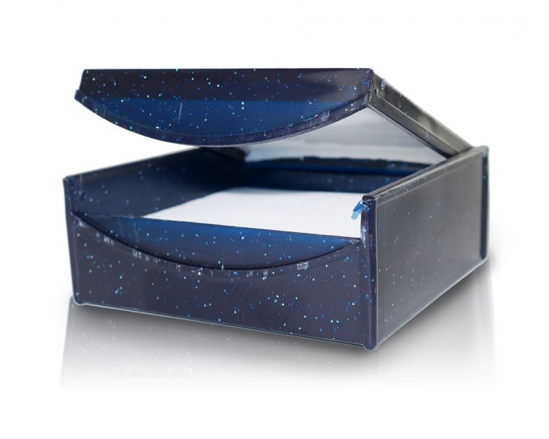 scatolina portarosario in plastica rigida glitterata blu - 5 x 5 cm