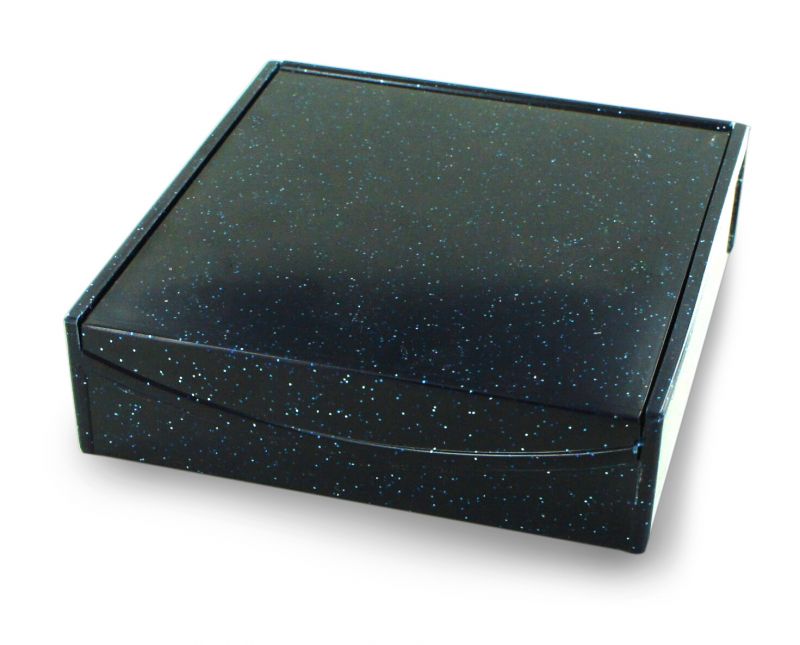 scatolina portarosario in plastica rigida glitterata blu - 5 x 5 cm